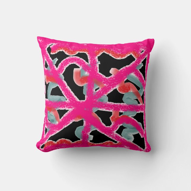 Dancing shocking lightening pink and black sofa cushion (Front)