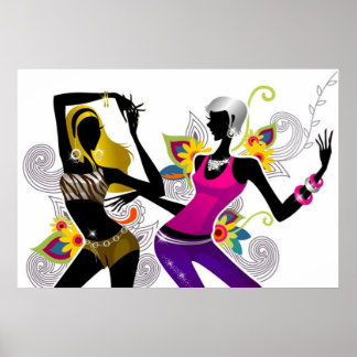 Dancing Silhouette Girls Poster