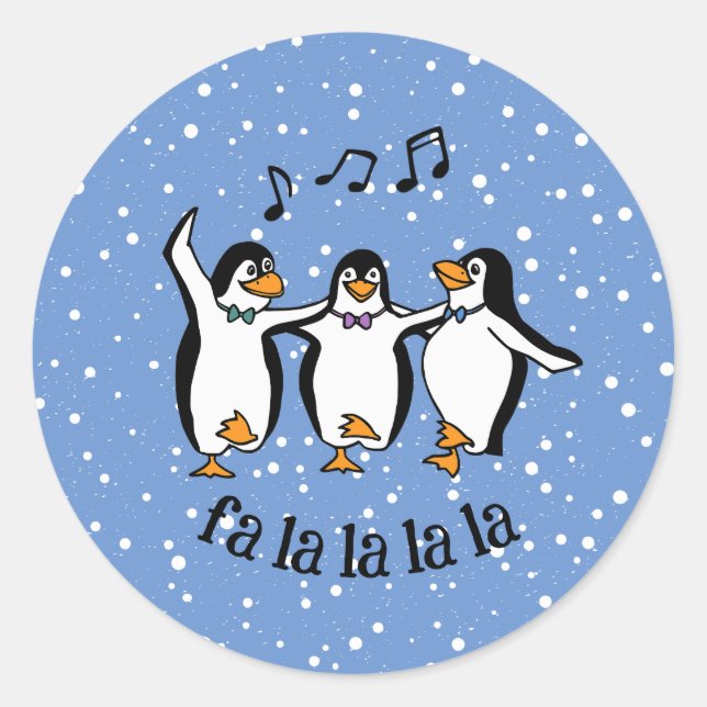 Dancing Singing Penguins Design Classic Round Sticker (Front)