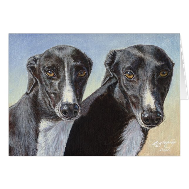 Dancing Sisters Greyhound Whippet Dog Painting (Front Horizontal)