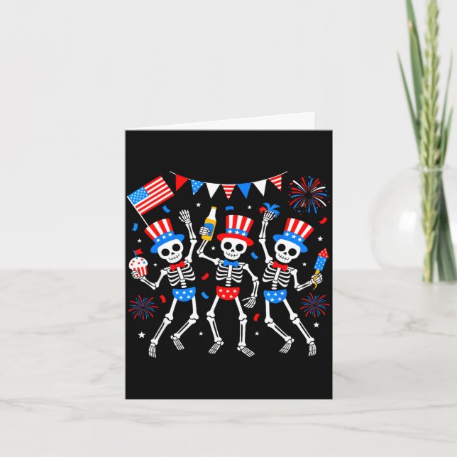 Dancing skeleton 4th of july merica usa american card (Front)