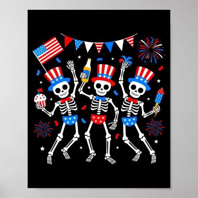 Dancing skeleton 4th of july merica usa american poster (Front)