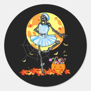 Dancing Skeleton Ballerina Ballet Dance Halloween Classic Round Sticker