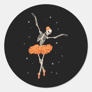 Dancing Skeleton Ballerina Ballet Dance Halloween Classic Round Sticker