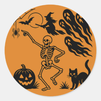 Dancing Skeleton & Black Cat Halloween Sticker