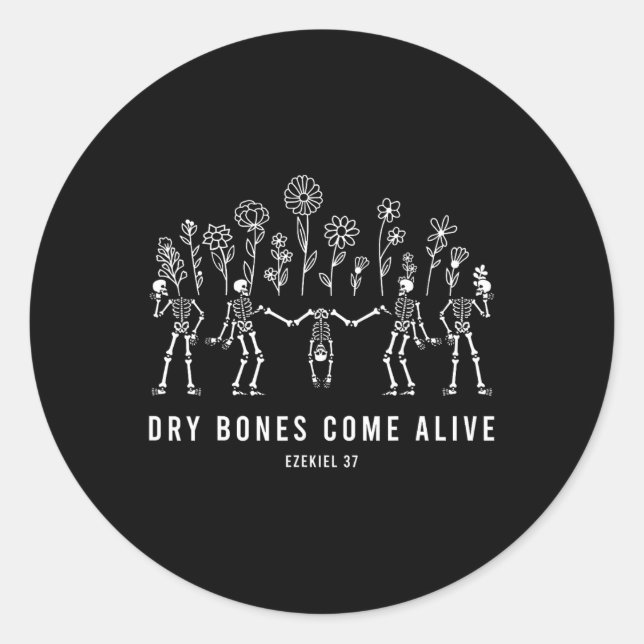 Dancing Skeleton Dry Bones Come Alive Halloween Ch Classic Round Sticker (Front)