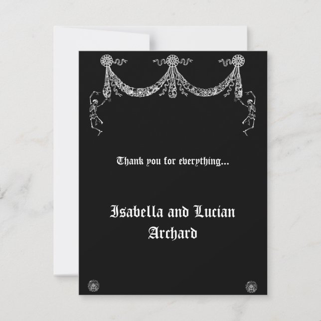Dancing Skeleton Garland Goth Thank You card (Front)