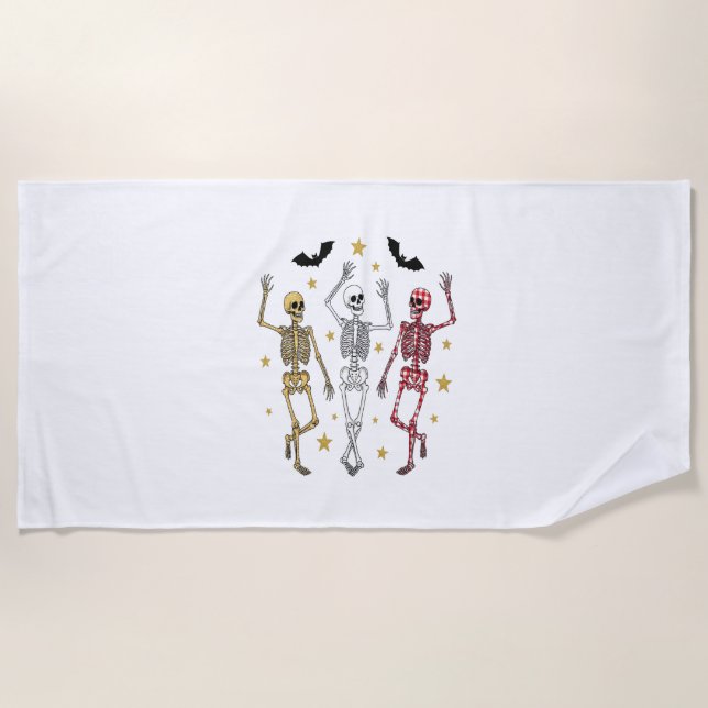 Dancing Skeleton Halloween Beach Towel (Front)