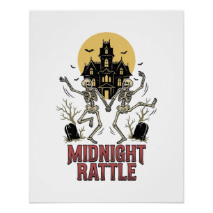 Dancing Skeleton Halloween Haunted Manor Vintage G Poster