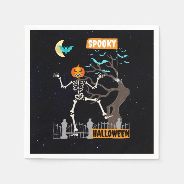 Dancing Skeleton Halloween Paper Napkins (Front)