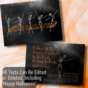 Dancing skeleton Halloween Party black and orange Invitation