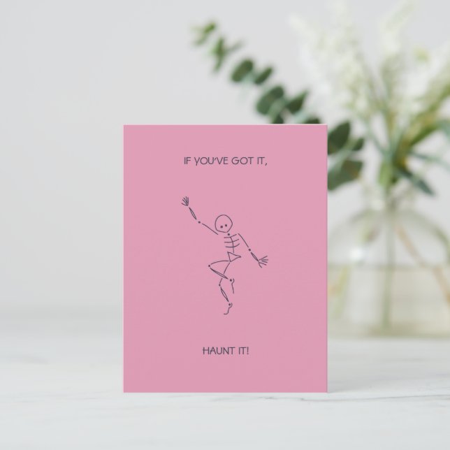 Dancing Skeleton Halloween Pink Postcard (Standing Front)