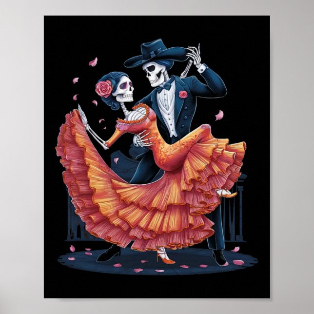 Dancing Skeleton Halloween Skull Dance Men Omen Co Poster (Front)