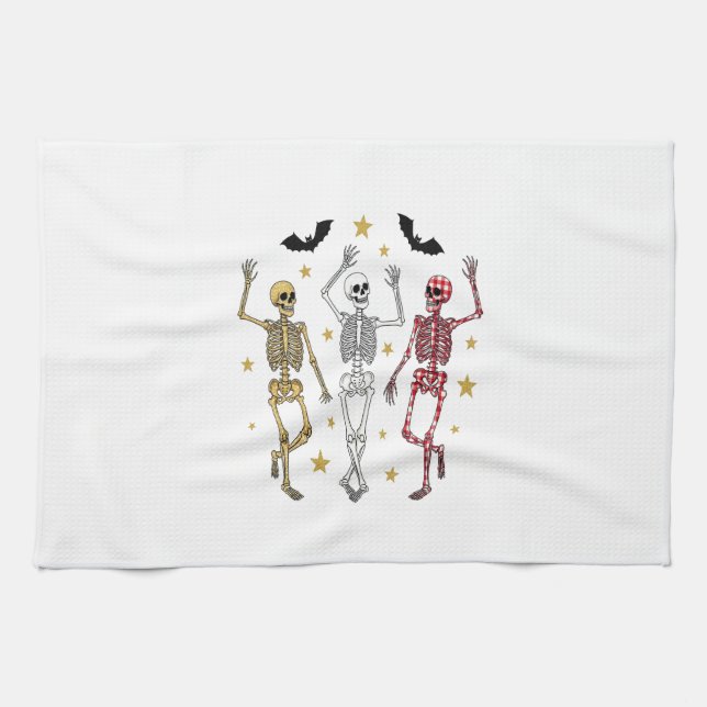 Dancing Skeleton Halloween Tea Towel (Horizontal)