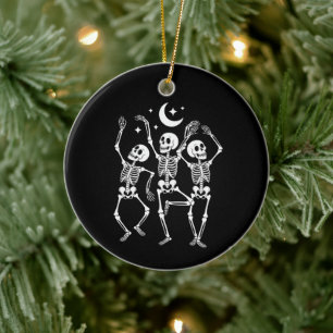 Dancing Skeleton Happy Halloween Fall Skull Ceramic Tree Decoration