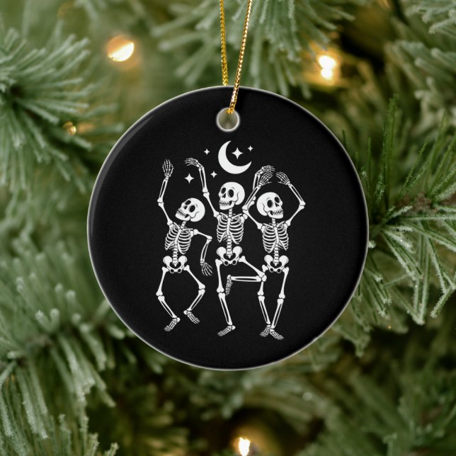 Dancing Skeleton Happy Halloween Fall Skull  Ceramic Tree Decoration (Tree)