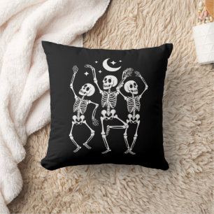 Dancing Skeleton Happy Halloween Fall Skull Cushion