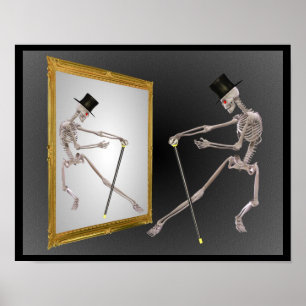 Dancing Skeleton In Mirror Poster