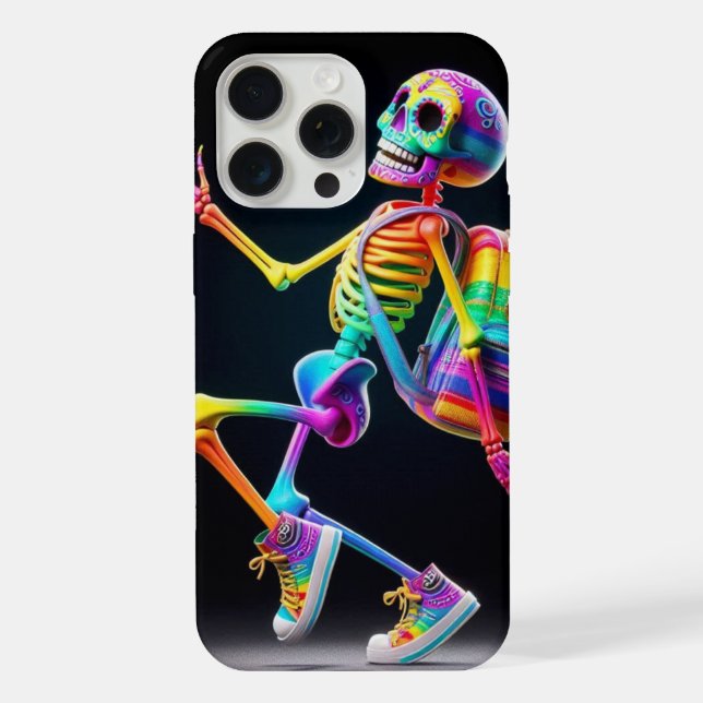 Dancing skeleton in rainbow colours iPhone case (Back)