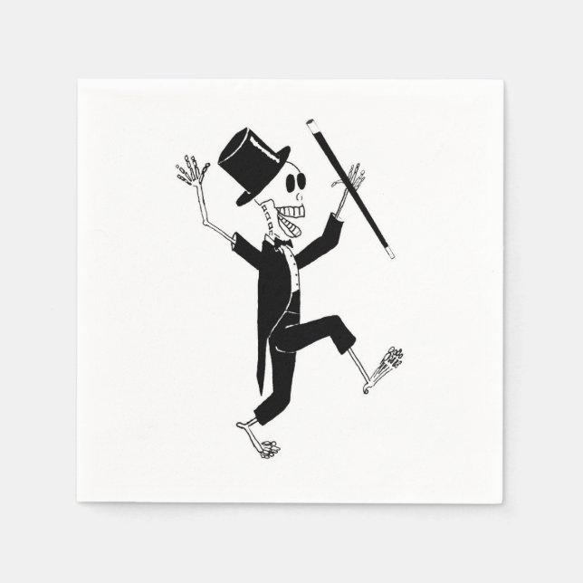Dancing Skeleton in Tuxedo and Top Hat with Cane C Napkin (Front)