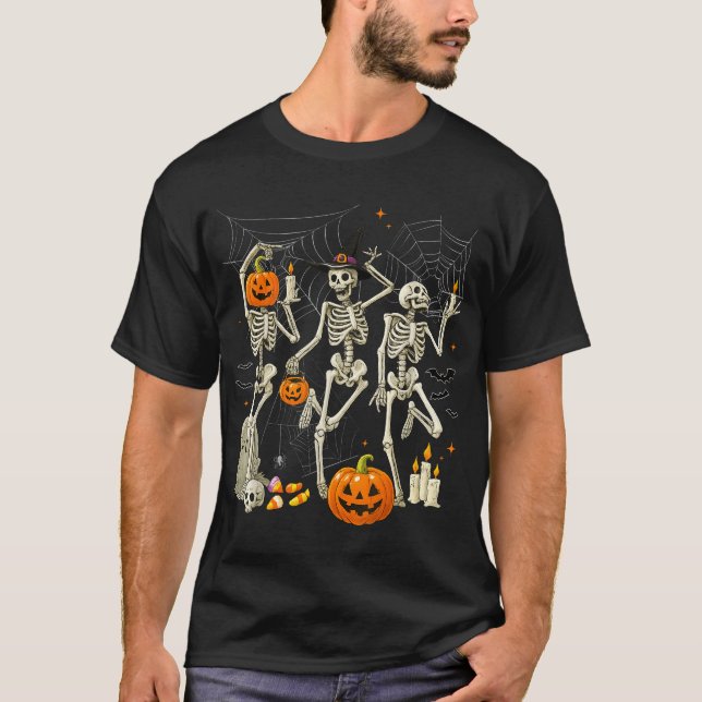 Dancing Skeleton Jack O Lantern Halloween Costumes T-Shirt (Front)