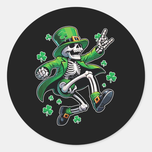 Dancing Skeleton Leprechaun St. Patrick's Day  Classic Round Sticker (Front)