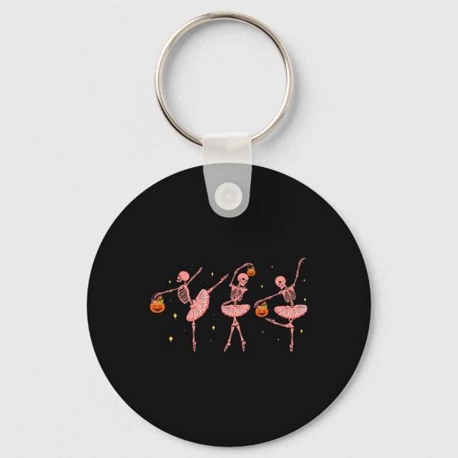 Dancing Skeleton Llerina Halloween Jack O Lantern  Key Ring (Front)