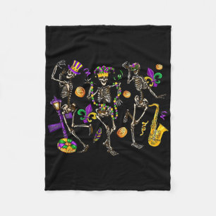 Dancing Skeleton Mardi Gras Carnaval Fat Tuesday L Fleece Blanket