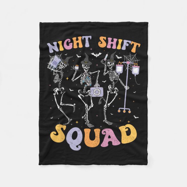 Dancing Skeleton Nurse Night Squad Shift Halloween Fleece Blanket (Front)