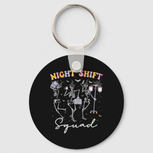 Dancing Skeleton Nurse Night Squad Shift Halloween Key Ring
