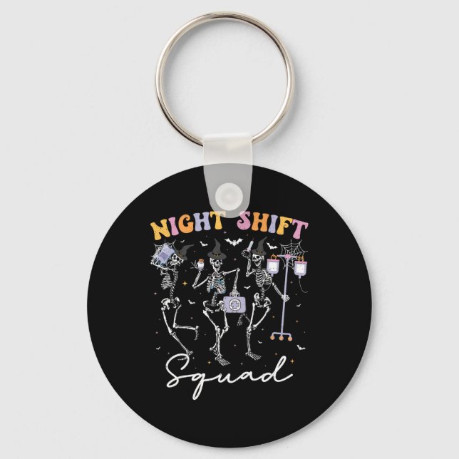 Dancing Skeleton Nurse Night Squad Shift Halloween Key Ring (Front)