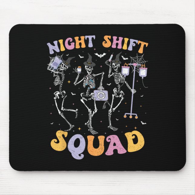 Dancing Skeleton Nurse Night Squad Shift Halloween Mouse Mat (Front)