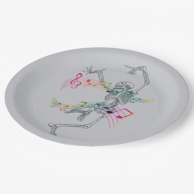 dancing skeleton paper plate (Angled)