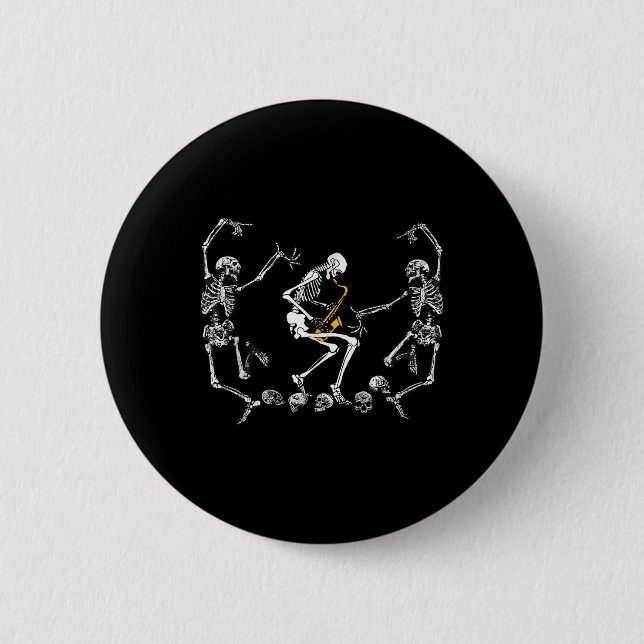 Dancing Skeleton Playing Saxophone Halloween  6 Cm Round Badge (Front)