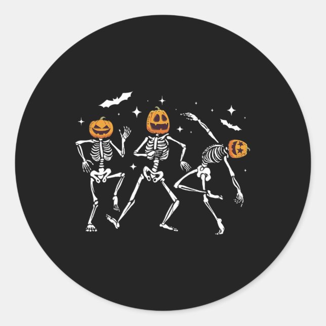 Dancing Skeleton Pumpkin Halloween  Classic Round Sticker (Front)