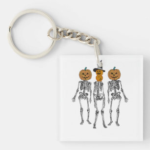 Dancing Skeleton Pumpkin Head Funny Halloween  Key Ring