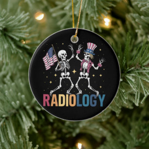 Dancing Skeleton Radiology X-ray Tech Patriotic  Ceramic Tree Decoration