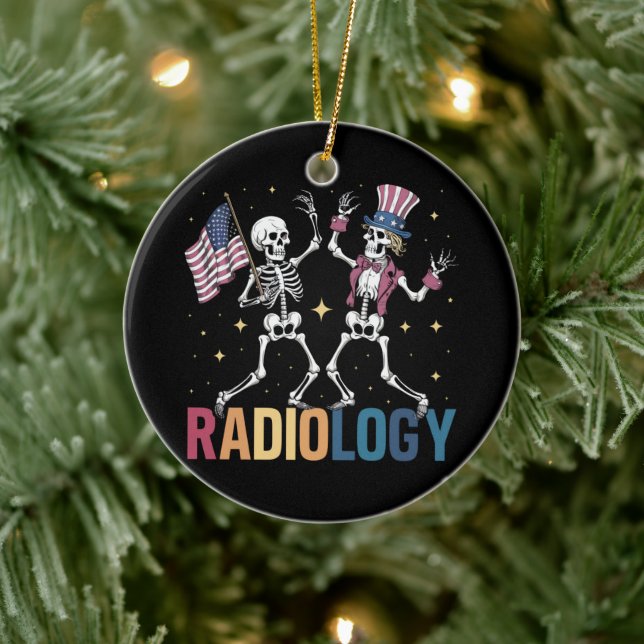 Dancing Skeleton Radiology X-ray Tech Patriotic  Ceramic Tree Decoration (Tree)
