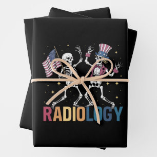 Dancing Skeleton Radiology X-ray Tech Patriotic  Wrapping Paper Sheet