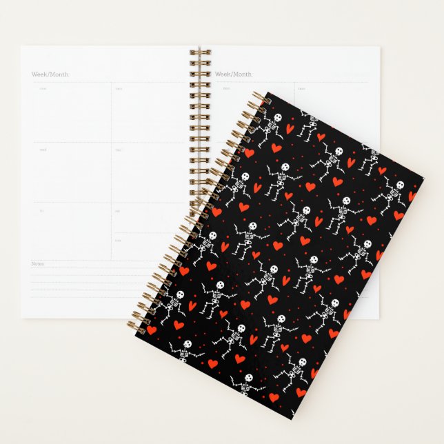 Dancing Skeleton Red Hearts Love Funny Halloween Planner (Display)