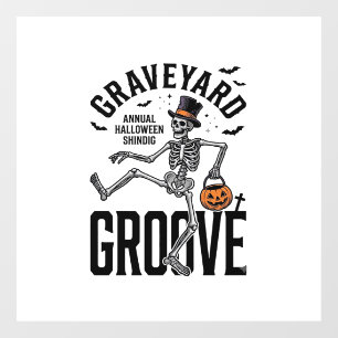 Dancing Skeleton Shirt with Pumpkin Vintage Hallow Window Cling