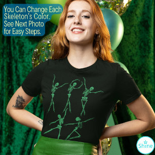Dancing skeleton spooky chic green Happy Halloween T-Shirt