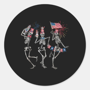 Dancing Skeleton Us Flag 4th Of July Fireworks Pat Classic Round Sticker