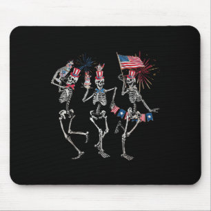 Dancing Skeleton Us Flag 4th Of July Fireworks Pat Mouse Mat