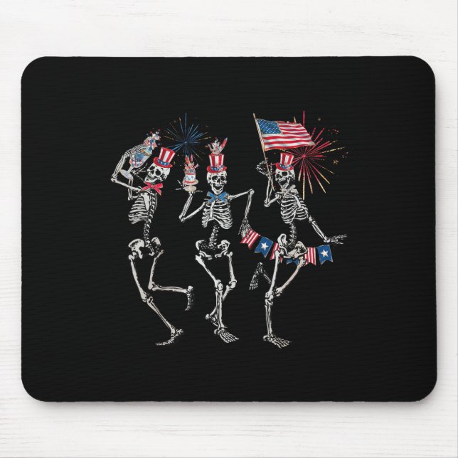 Dancing Skeleton Us Flag 4th Of July Fireworks Pat Mouse Mat (Front)