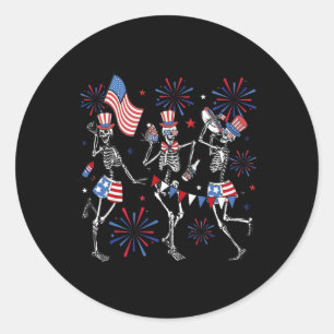 Dancing Skeleton Us Flag Fireworks Patriotic 4th O Classic Round Sticker