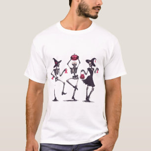 Dancing Skeleton Witch Pink Ribbon Breast Cancer T-Shirt