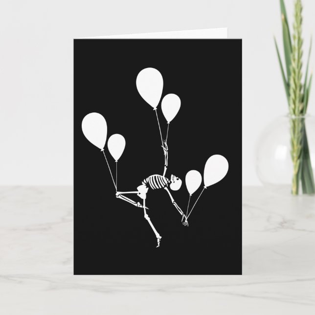 DANCING SKELETON WITH BALLOONS HALLOWEEN CARD (Front)