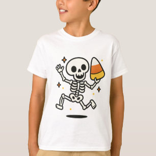 Dancing Skeleton with Candy Corn Halloween T-Shirt