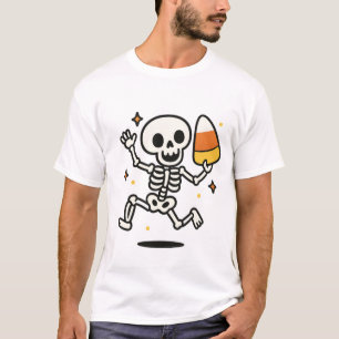Dancing Skeleton with Candy Corn Halloween T-Shirt
